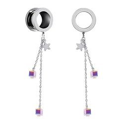2Pieces  Crystal Dangle Star Pendant Ear Tunnel Plugs Zircon Ear Gauges Ear Piercing Expander Earring Ear Weight Screw