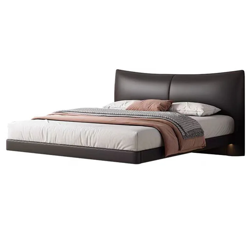 

#Italian-Inspired High-End Minimalist Modern Double Bed for Master Bedroom Genuine Leather Upholstery