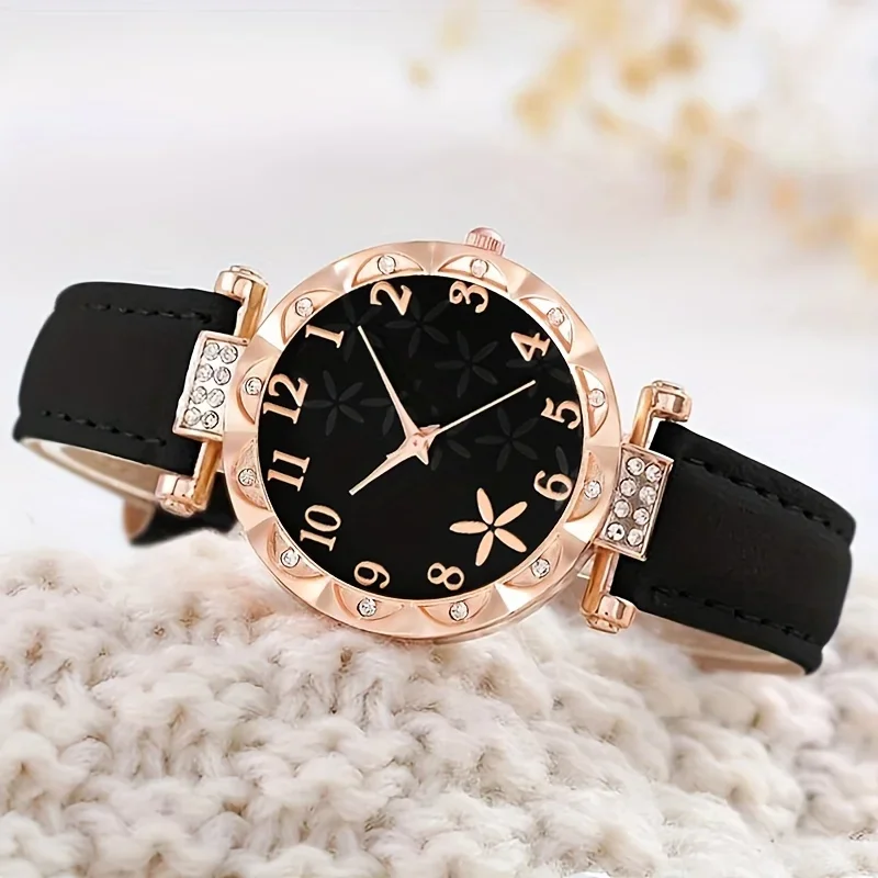 1Pc Women Round Pointer Quartz Watch & 5Pcs Bracelet Fancy Women Watches Jewelry Sophisticated And Stylish Women Watch