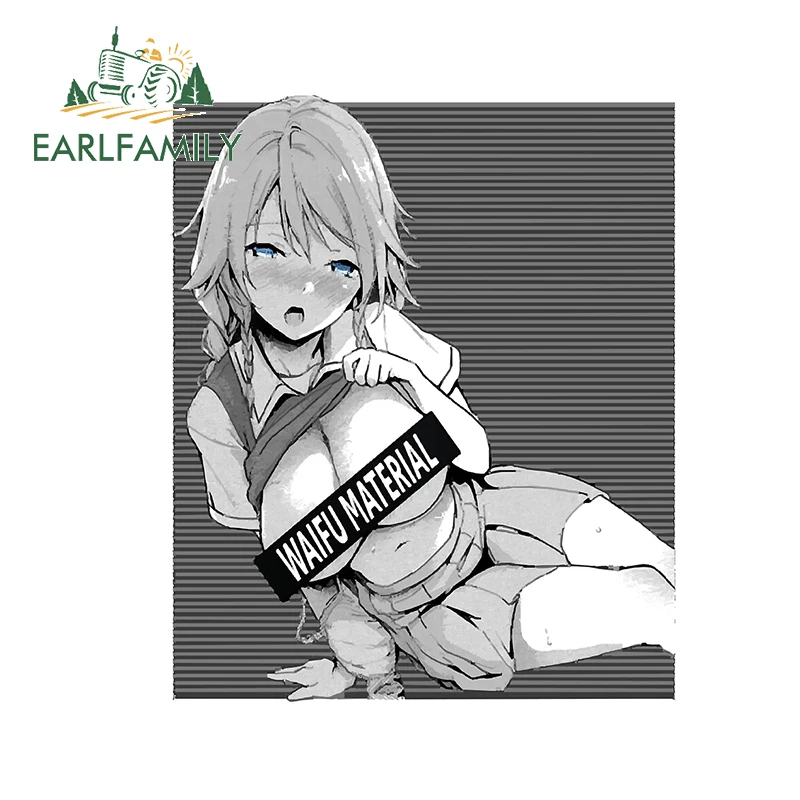 

EARLFAMILY Waifu Material Ahegao Girl Car Stickers Fashion Gray Anime Loli Vinyl JDM Decal Sunscreen Car Accessories Decoration