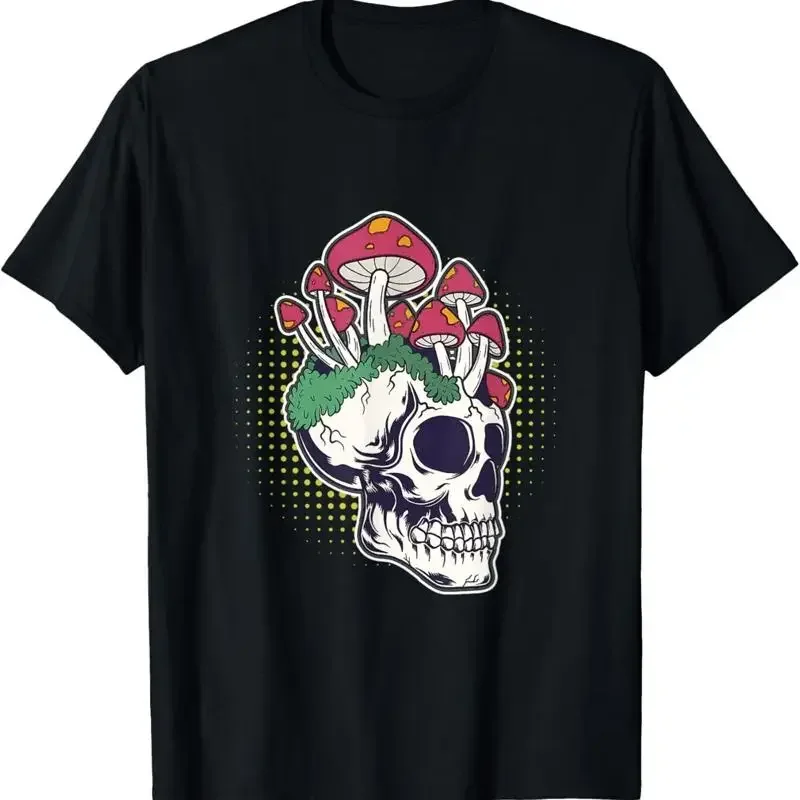 Skull Magic Mushroom Psychedelic Fungi Trippy T Shirt