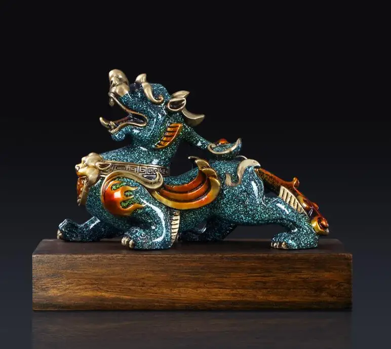 Limited Edition-best gift # TOP shop home business art Collection #Lucky Fire Unicorn dragon PIXIU bronze Sculpture decor ART