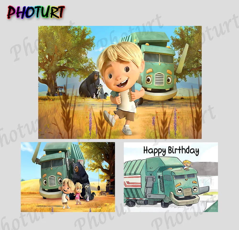 Photurt Trash Truck Backdrop Kids 1st Birthday Party Decoration Photography Background Hank Polyester Vinyl Photo Studio Props