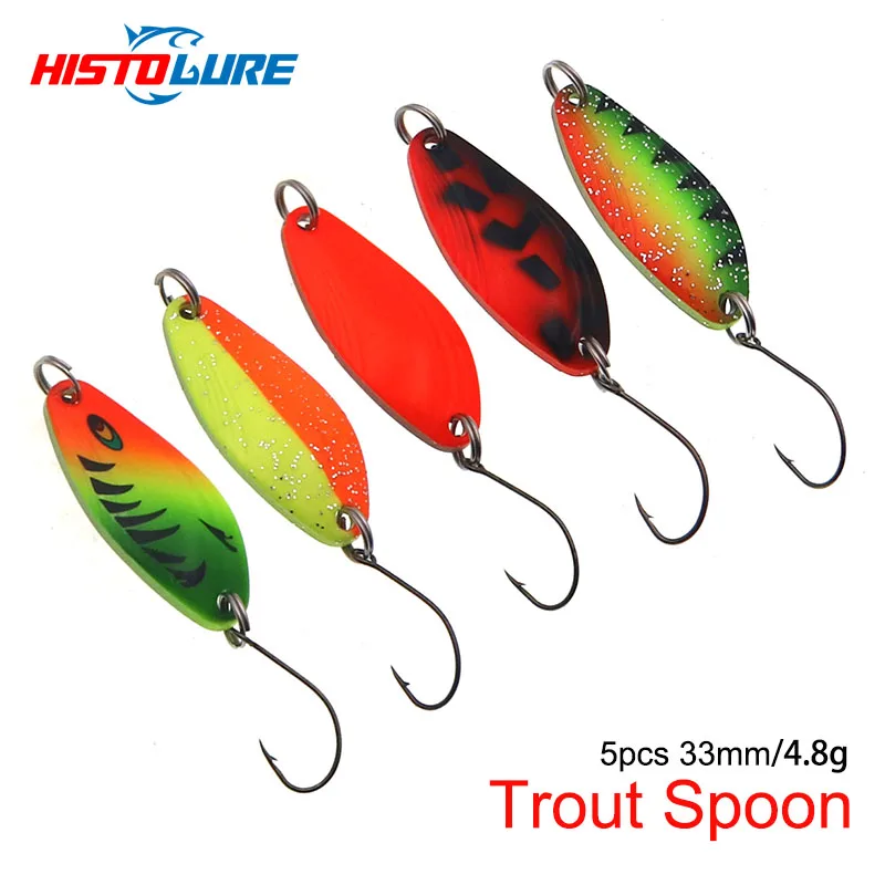 5 sztuk/partia 32mm 4.8g łyżki cekiny przynęta wędkarska pstrąg odlew metalowy Jig przynęty metalowy Spinner pojedynczy haczyk przynęty na ryby
