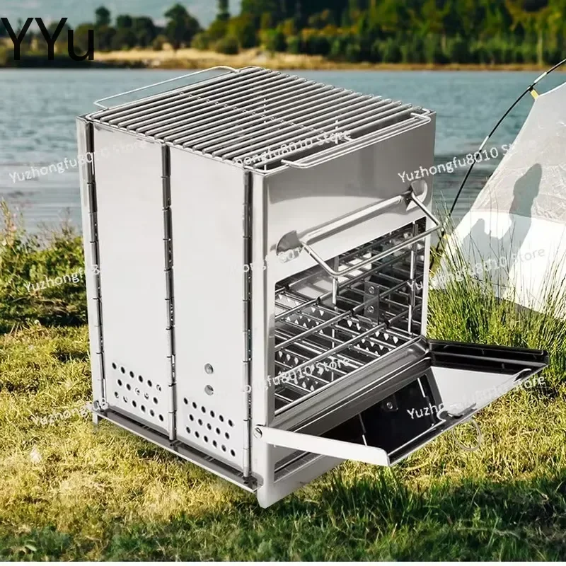 custom for Portable Wood Stove Camping Mini Integrated Folding Stainless Steel BBQ Outdoor Simple Fire Pit Heater Survival