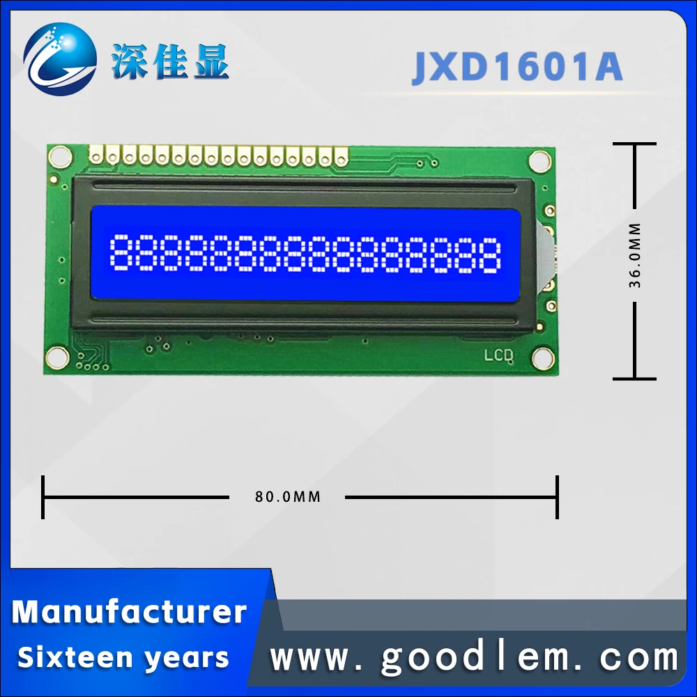 Industrial grade 16X1 row Character type lcd screen display JXD1601A STN Blue Negative lattice display module With backlight