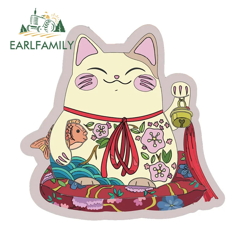 EARLFAMILY 13cm X 12.5cm for Lucky Cat Cartoon Car Stickers Sunscreen Waterproof Decals Car Label Creative Vehicle Decor
