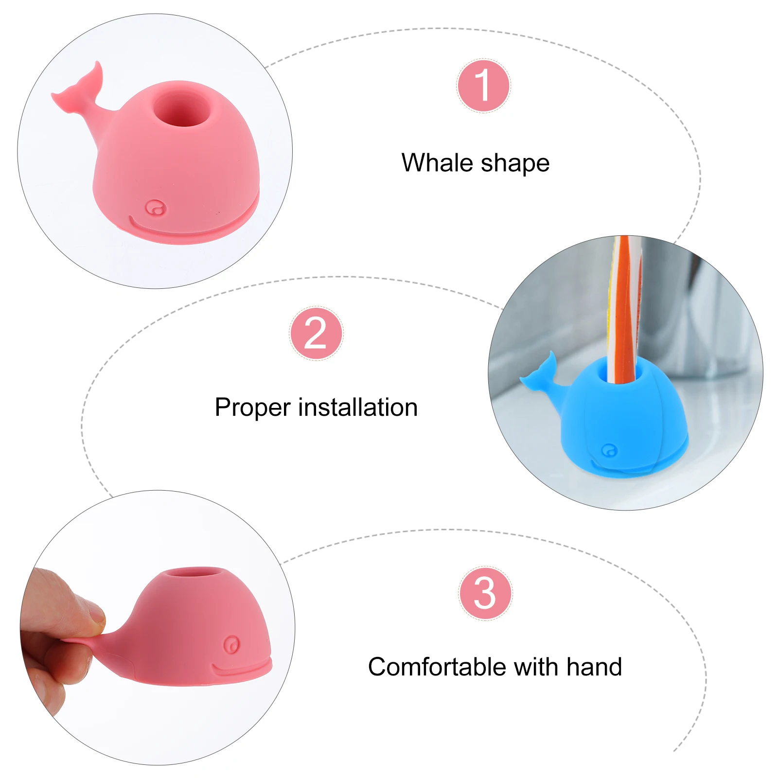 

2pcs Whale Toothbrush Holder Cartoon Animal Non-Slip Drying Rack For Bathroom Oral Care Supplies Stand Storage