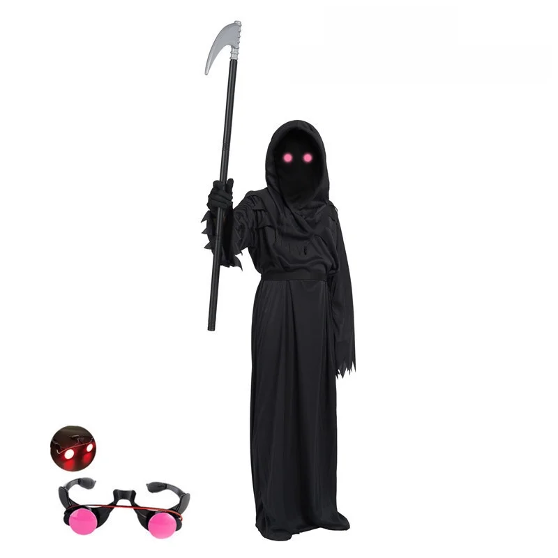 怖い幽霊死神コスチューム ハロウィン ロールプレイング服 小さな男の子 鎌モンスター ダークメッセンジャー 神秘的な恐怖