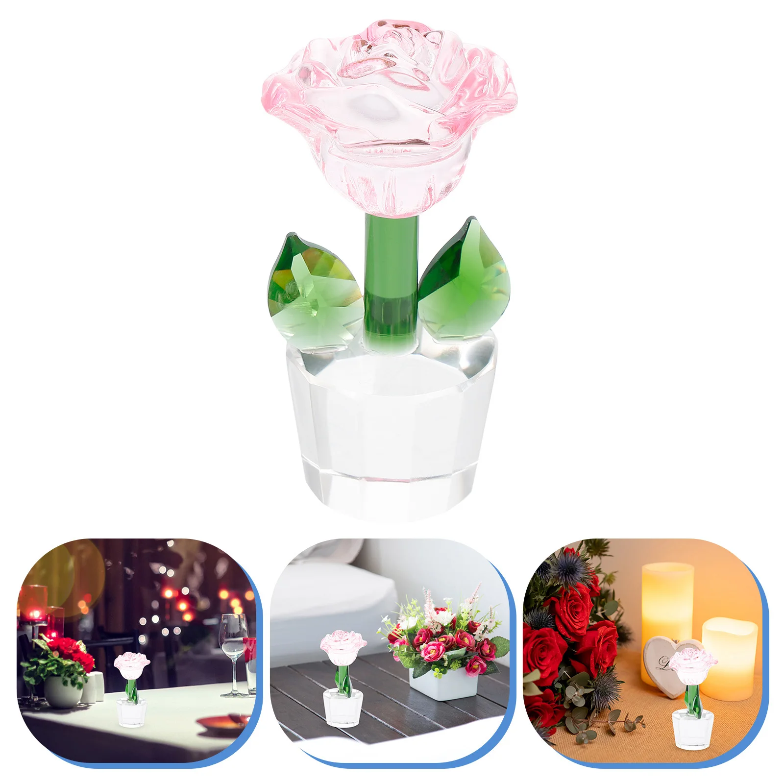 

Crystal Rose Decor Elegant Shatterproof Crystal Floral Adorn Ideal Gift for Valentine's Day Birthday Anniversary Decoration