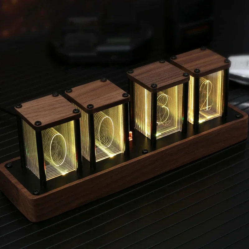 Creative Design of Light Emitting Tube Walnut Electronic Clock Bedroom Office Table LED Digital Clock Modern Table Clock