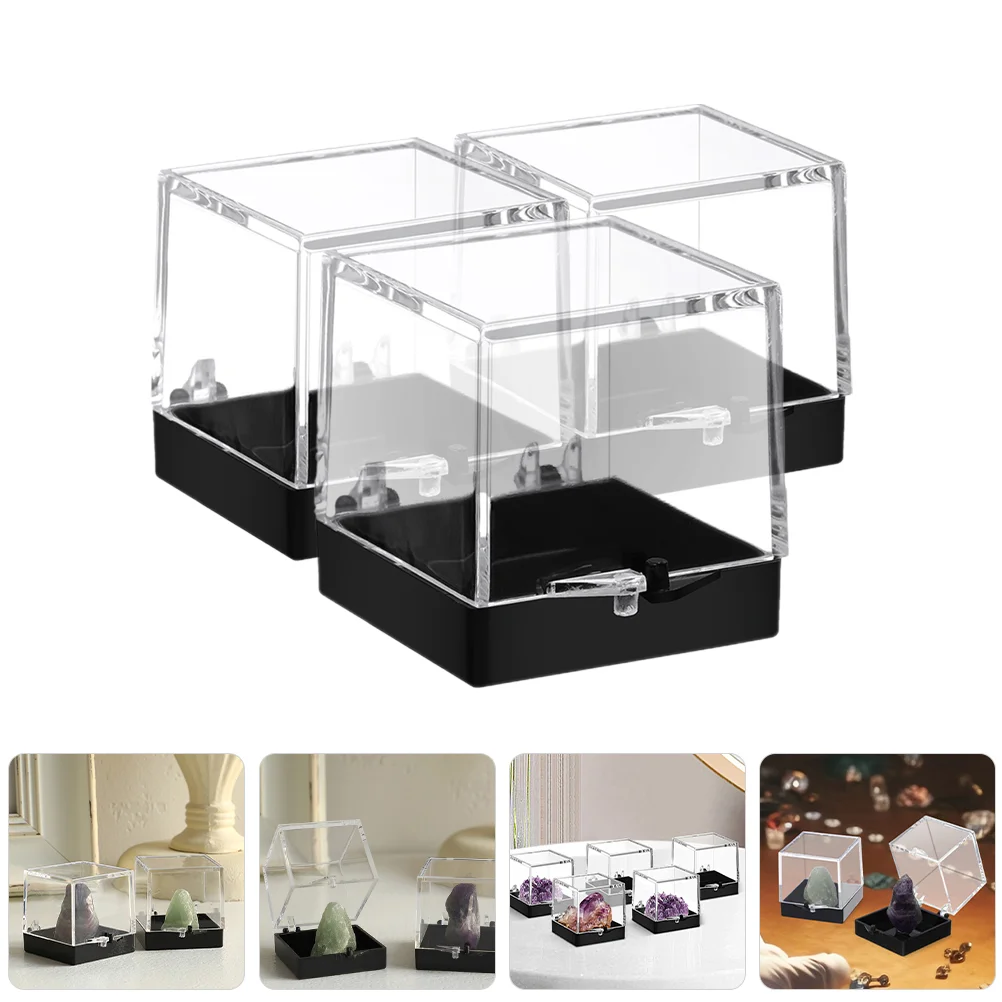 3 Pcs Mineral Standard Box Display Cabinet Sample Case Specimen Boxes Desktop Plastic