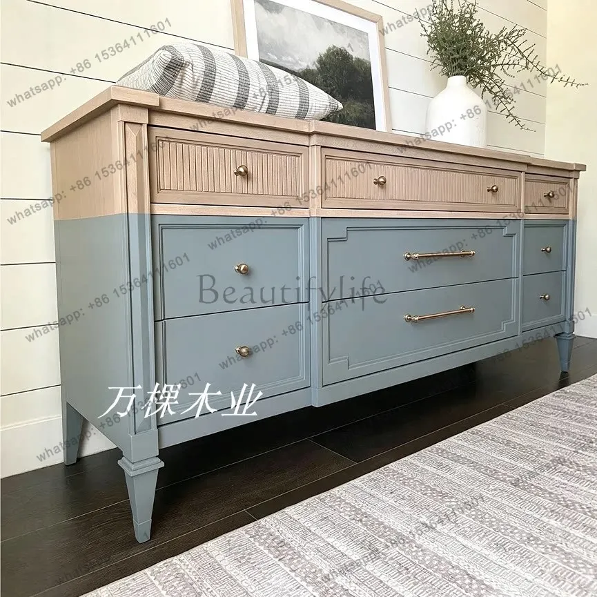 Zj. French retro solid wood living room dining side cabinet color matching bedroom bedside 9 chest cabinet customization