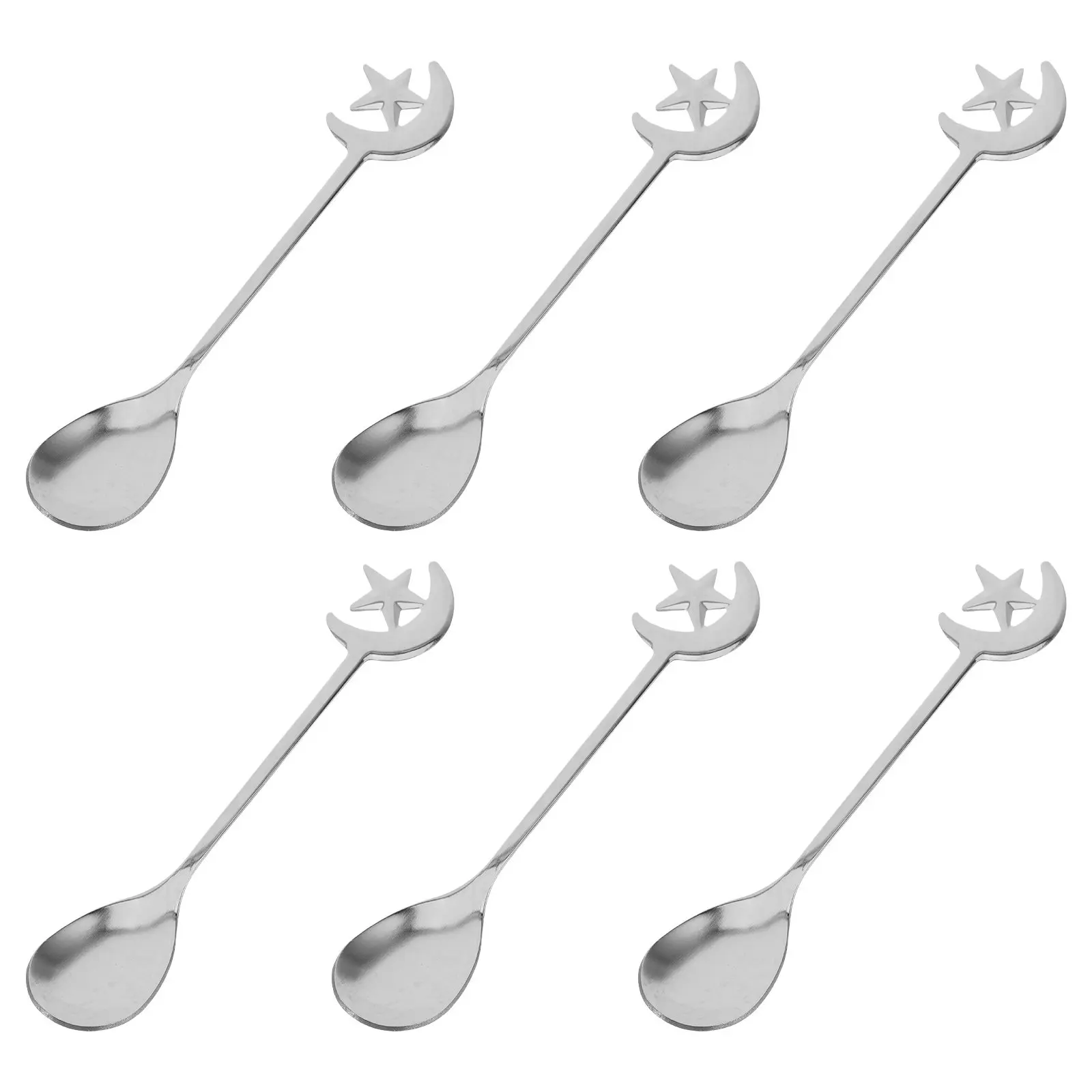 

6Pcs Coffee Spoons Stainless Steel Star Moon Design Mini Teaspoons for Stirring Mixing Espresso Dessert Tea Party