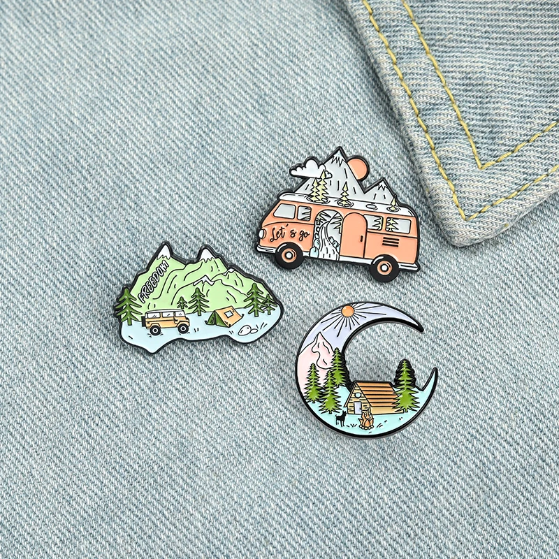 Pin Club | Camping Adventure Brooch Outdoors Mountain Nature Tree River Backpack Hat Badge  Alloy Accessories Gift for Explorer