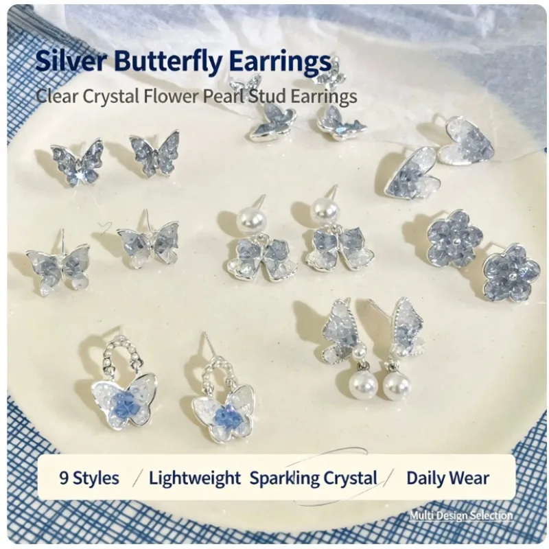 Butterfly Flower Drop Earrings Women Clear Resin Pearl Dainty Studs Elegant Jewelry For Party Daily Dating