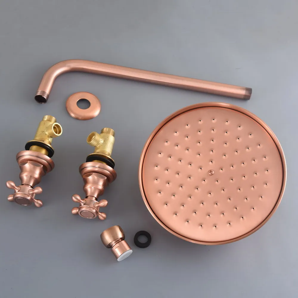 

Antique Red Copper Bathtub Shower Mixer 8 Inch Shower Head 2 handle Shower Faucets Set Rainfall Shower System Wall Mount Nbn208