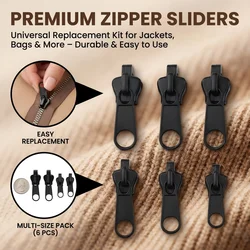 6pcs Instant Zipper Universal Instant Fix Repair Kit Replacement Zip Slider Teeth Multifunctional Clothing Replacement Zipper
