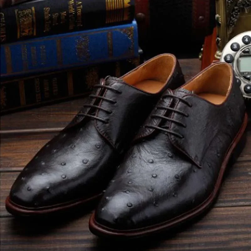 ourui true  Ostrich leather  business   male  Leather men dress shoes  manual  Men's shoes male shoes