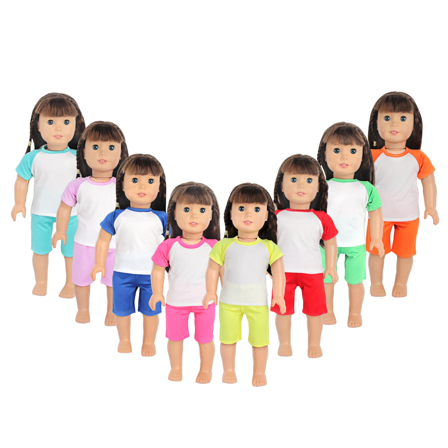 18-inch American Doll Clothes T-shirt+Shorts Set Cute Dual Tone Color Clothing Outfit For 43cm Baby Newborn & OG Girl Dolls Toy
