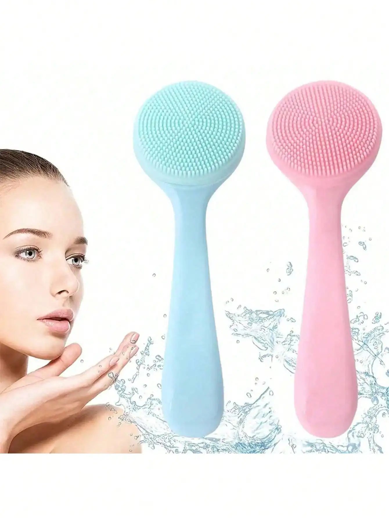 1pc/2pcs Silicone Manual Facial Cleansing Brush, Skin-Friendly Waterproof Face Wash Exfoliating Brush, Removes Blackheads, White