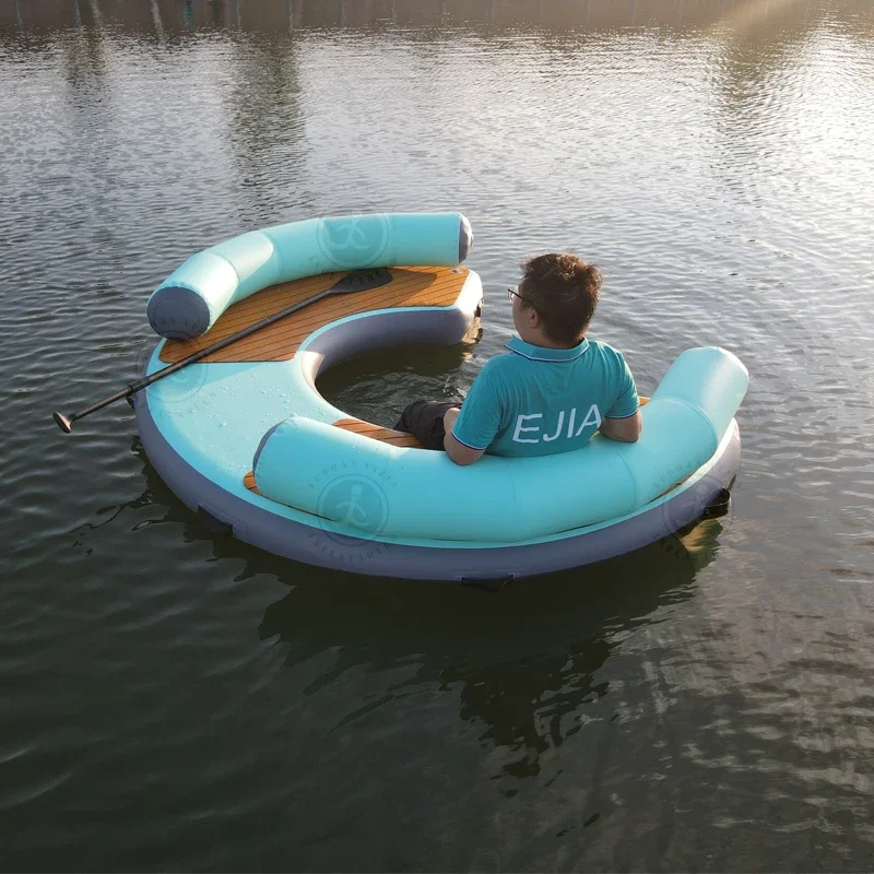 Hot Sale Summer Water Games Inflatable Floating Island Platform Bed Floating U Dock Inflatable Lounge Chair/Sofa