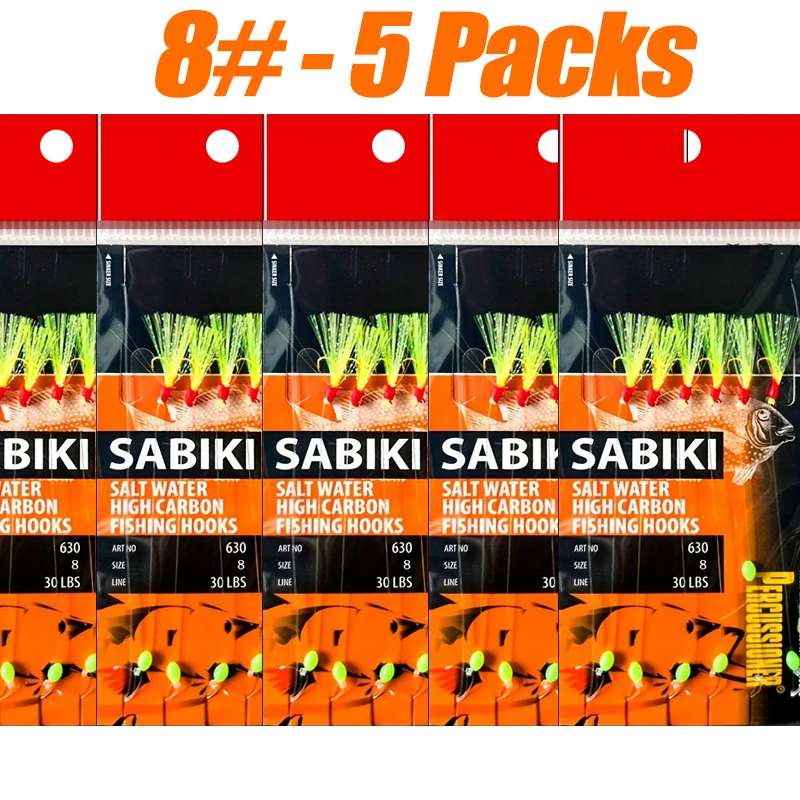 TAKBAS Glow-in-the-Dark Sabiki Rig Set 5/10 Packungen, hochfeste Nylon-Angelgeräte mit scharfen Haken für Salzwassersurfen 6