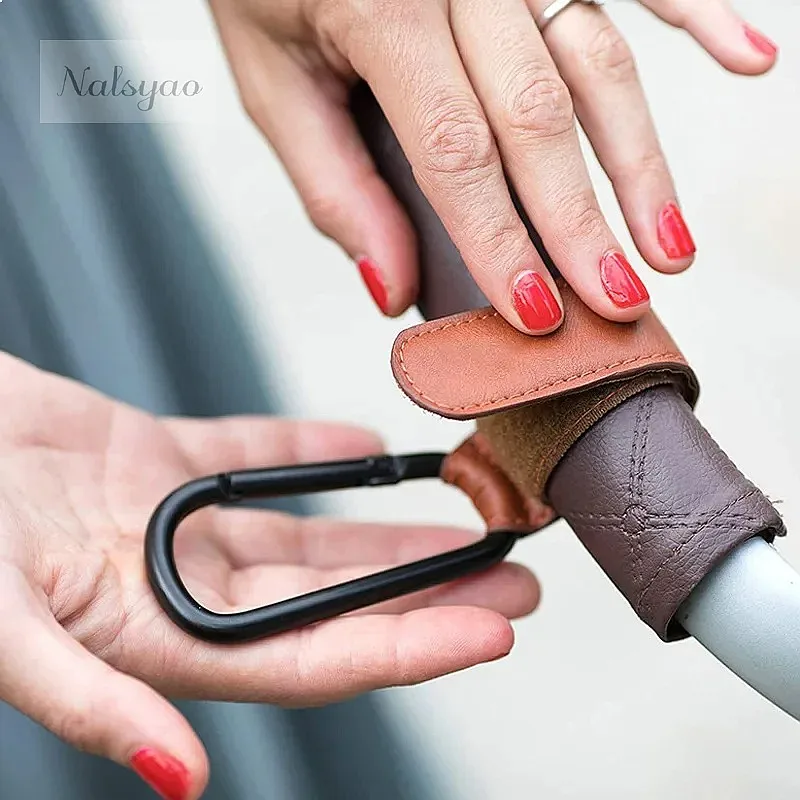 1/2pcs PU Leather Baby Bag Stroller Hook 360 Degree Rotatable Pram Cart Organizer High Quality Crochet Stroller Accessories