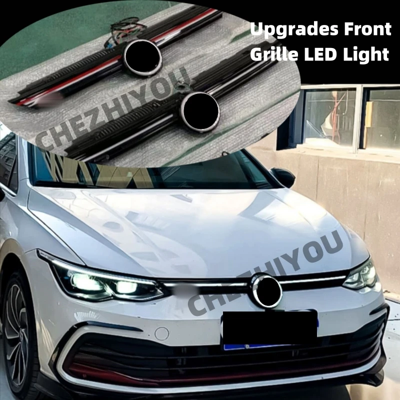 

Upgrades Front Bumper Grille LED Light DRL Tuning For Volkswagen Golf MK8 GTI GTD R R-Line with Dynamic Lighting