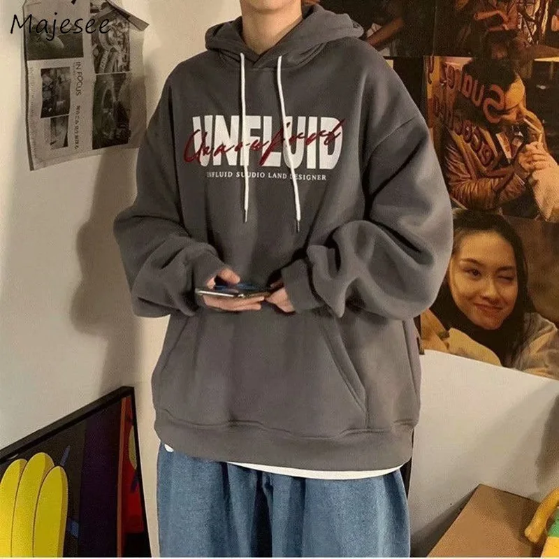

Autumn Gray Hoodie Men Letter Printed Cool Hooded Harajuku Loose Drawstring Ins High Street Couples Hip-pop Outwear Sweatshirts