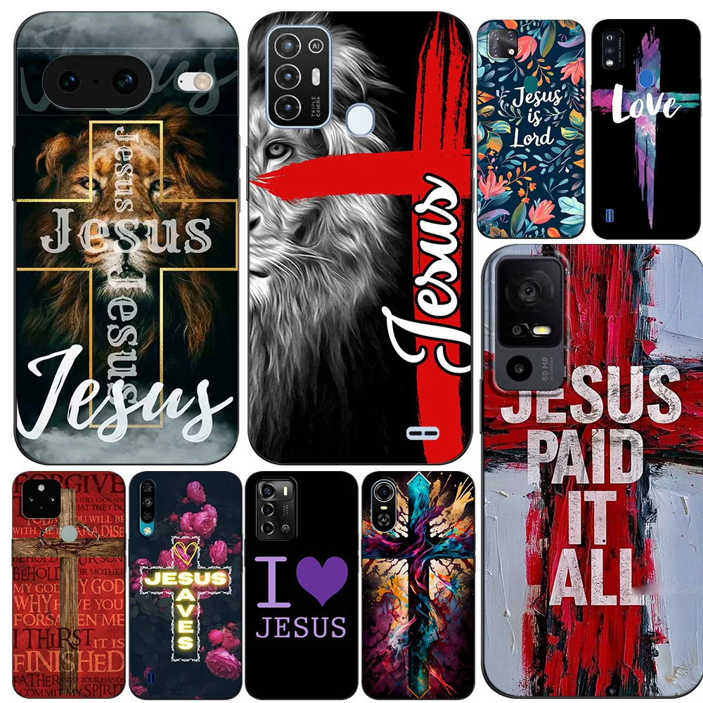 Black Tpu Case For TCL phone 30 plus 303 30XE 30V 30SE E 306 305 40R 40SE 405 406 408 Jesus Cross Art