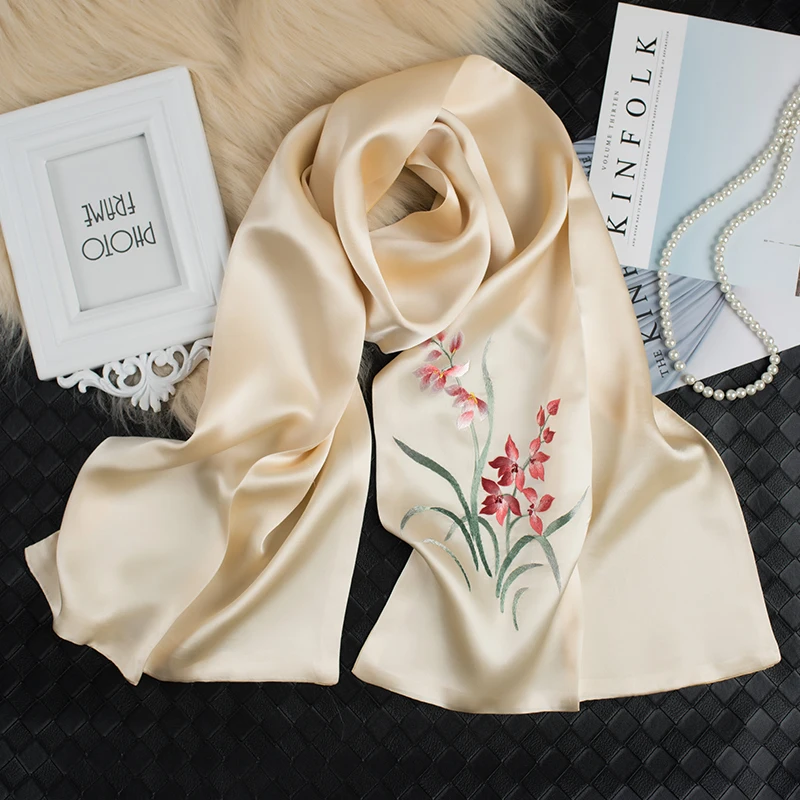 

Silk Scarf Versatile Warmth Women's Style Su Embroidery Silk Autumn Winter Neck Warmer Shawl Gift Ethnic Style
