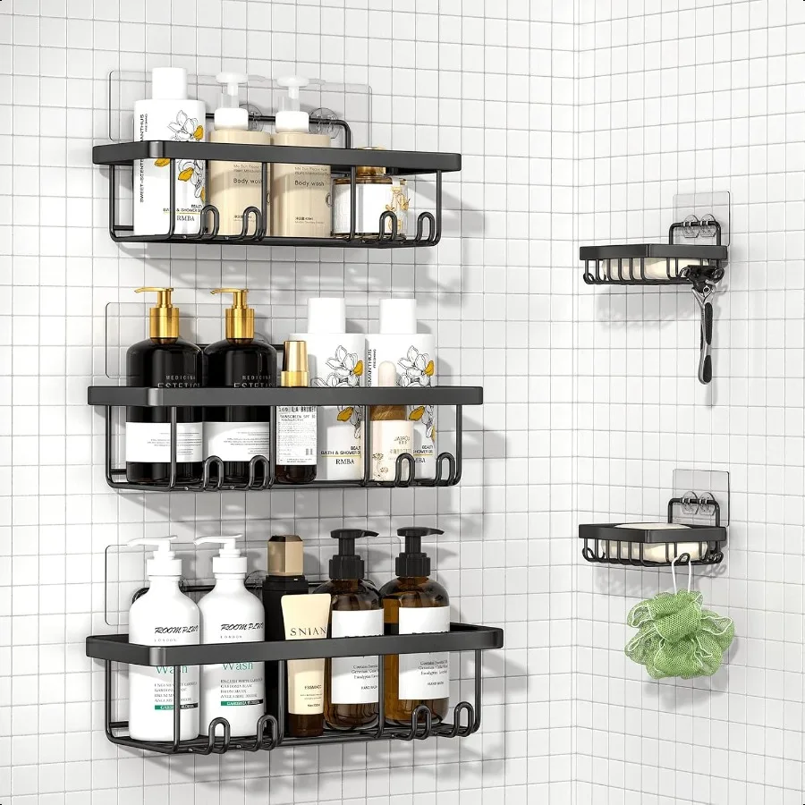 

Клейкая душевая кабина, 5 шт., нержавеющие органайзеры для ванной комнаты из нержавеющей стали и органайзер для душа большой емкости для ванной комнаты