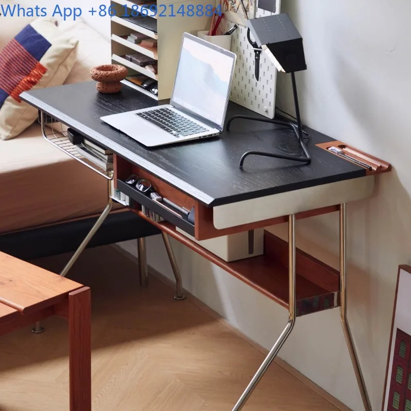Desk Cherry Wood Solid Wood Vintage Study Desk Retro Nordic Small Apartment Home Reading Office Desk