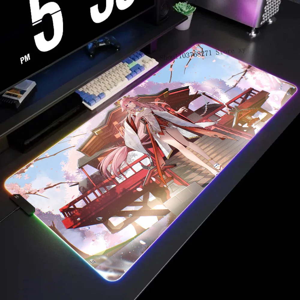 

Yae Miko Genshin Impact Mousepad XXL RGB Gaming Mouse Pads HD Black Gamer Accessories Large LED