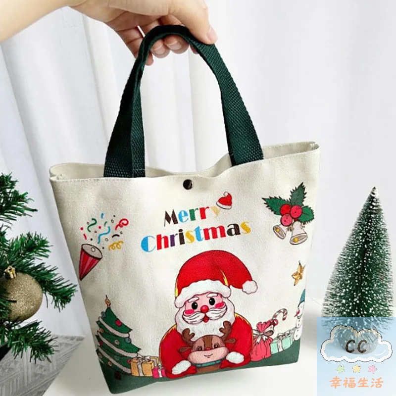 هدية قماش عيد الميلاد/حقيبة الحلوى (وحدة واحدة) تصميمات سانتا كلوز ورجل الرنة والثلج، مادة متينة لاستخدام الحفلات والهدايا