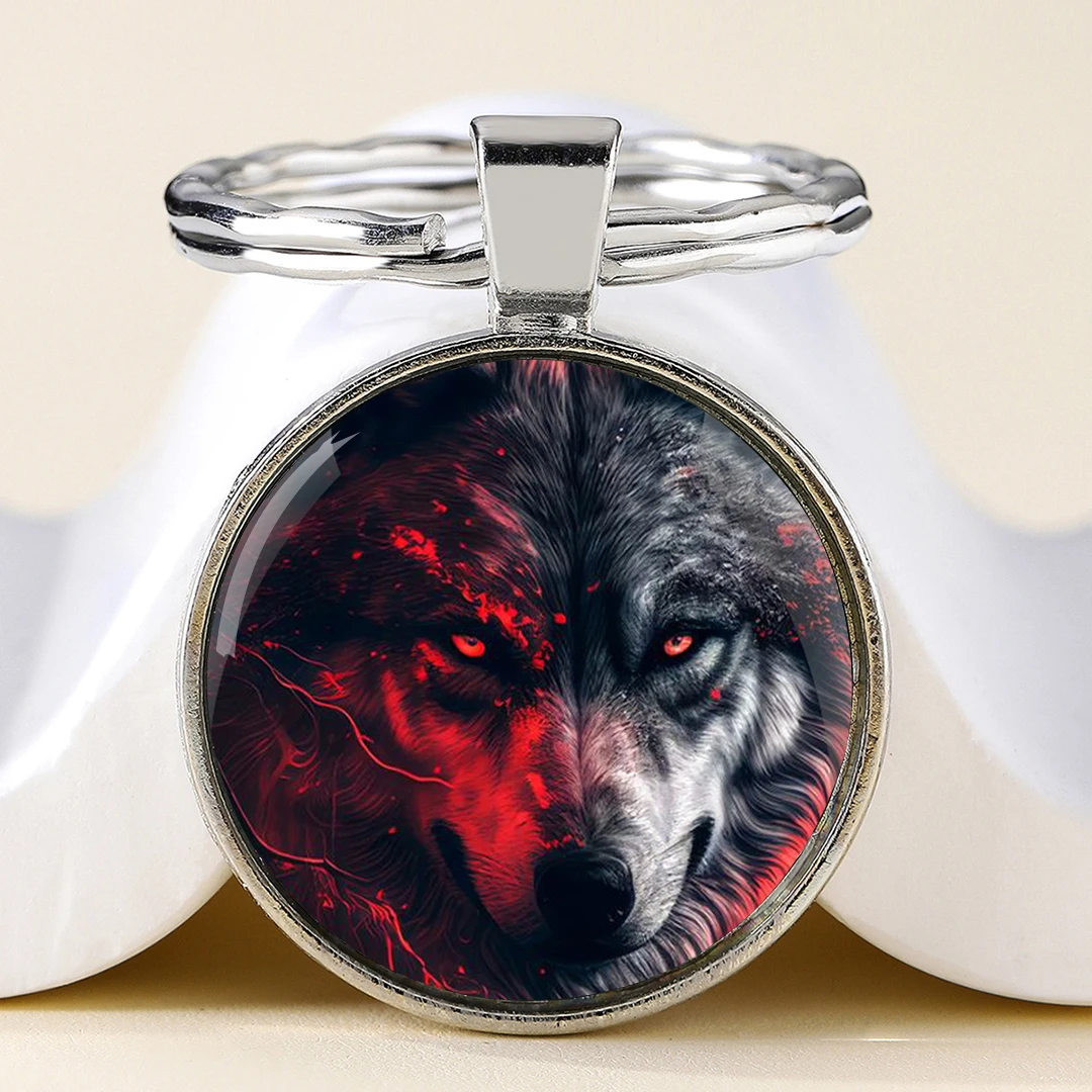 Cool Wolf Graphic Design Round Glass Dome Key Chain Unique Keyrings Charm Pendant Jewelry Perfect Birthday Anniversary Gift Idea