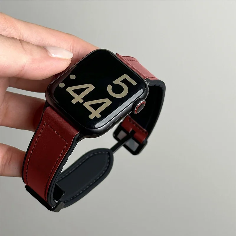 Leer + siliconen band voor Apple Watch Band Ultra 49 mm 44 mm 45 mm 41 mm 46 mm 40 mm 42 mm Magnetische armband iwatch Series 10 9 8 7 6