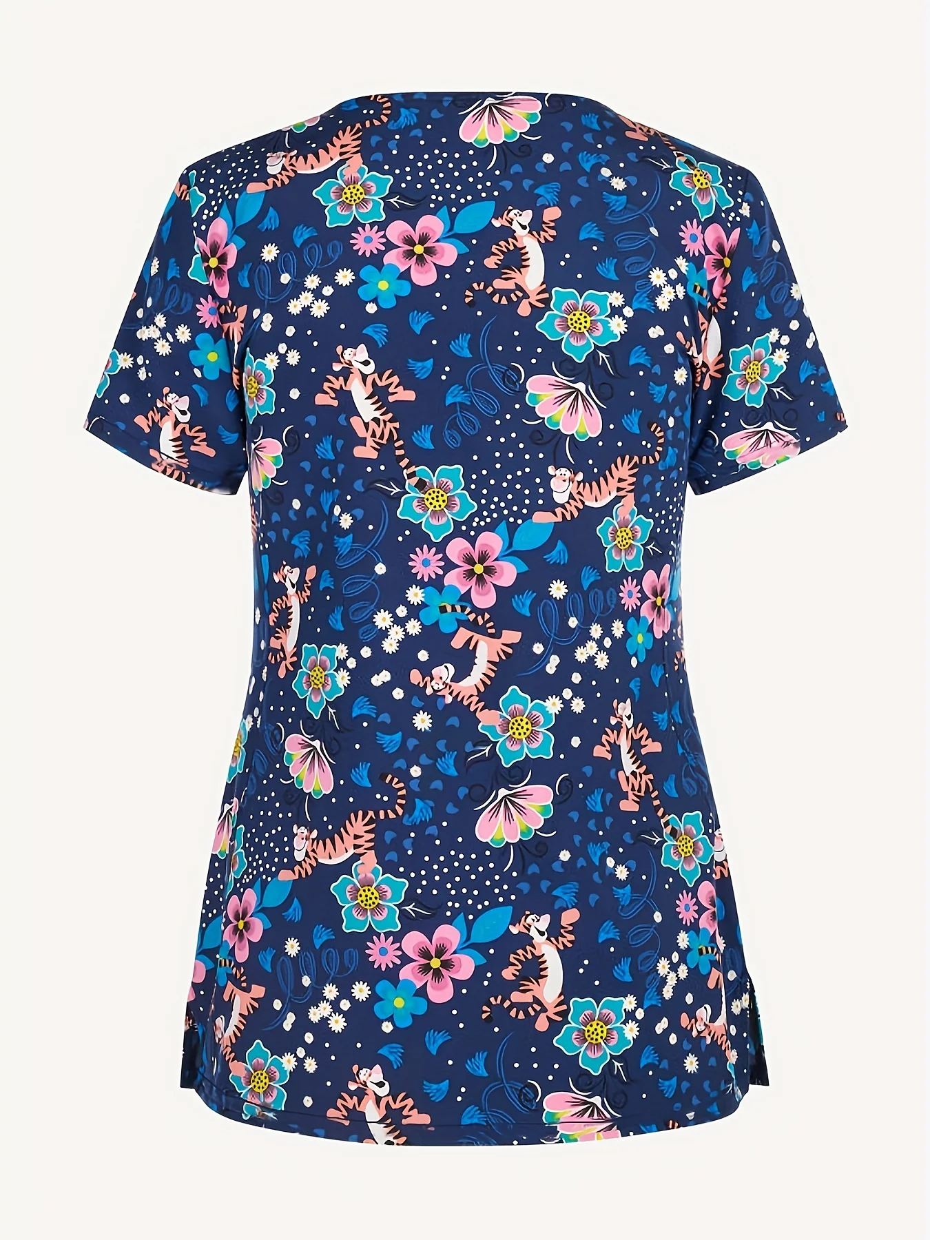 Clinical Uniform Woman Floral Print V-Neck Stretchy Sanitary Dental Uniform Short Sleeve Top Wholesal Medico Nurse Uniform Woman