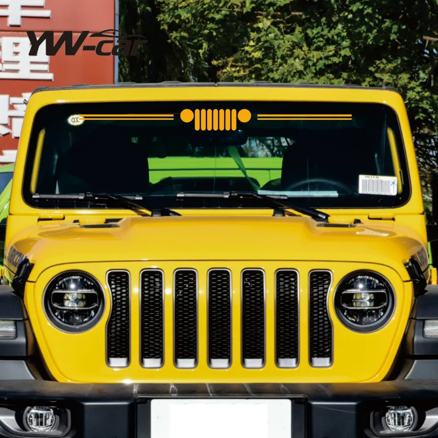 Reflective Grill Graphics Vinyl Decal Car Front Windshield Windscreen Window Sticker For Jeep Wrangler JK JL Gladiator Renegade