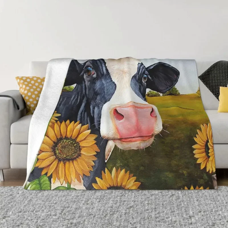 Sunflower Cow Blanket Animal Fleece Throw Blankets Bedding Couch Personalised Lightweight Bedspreads