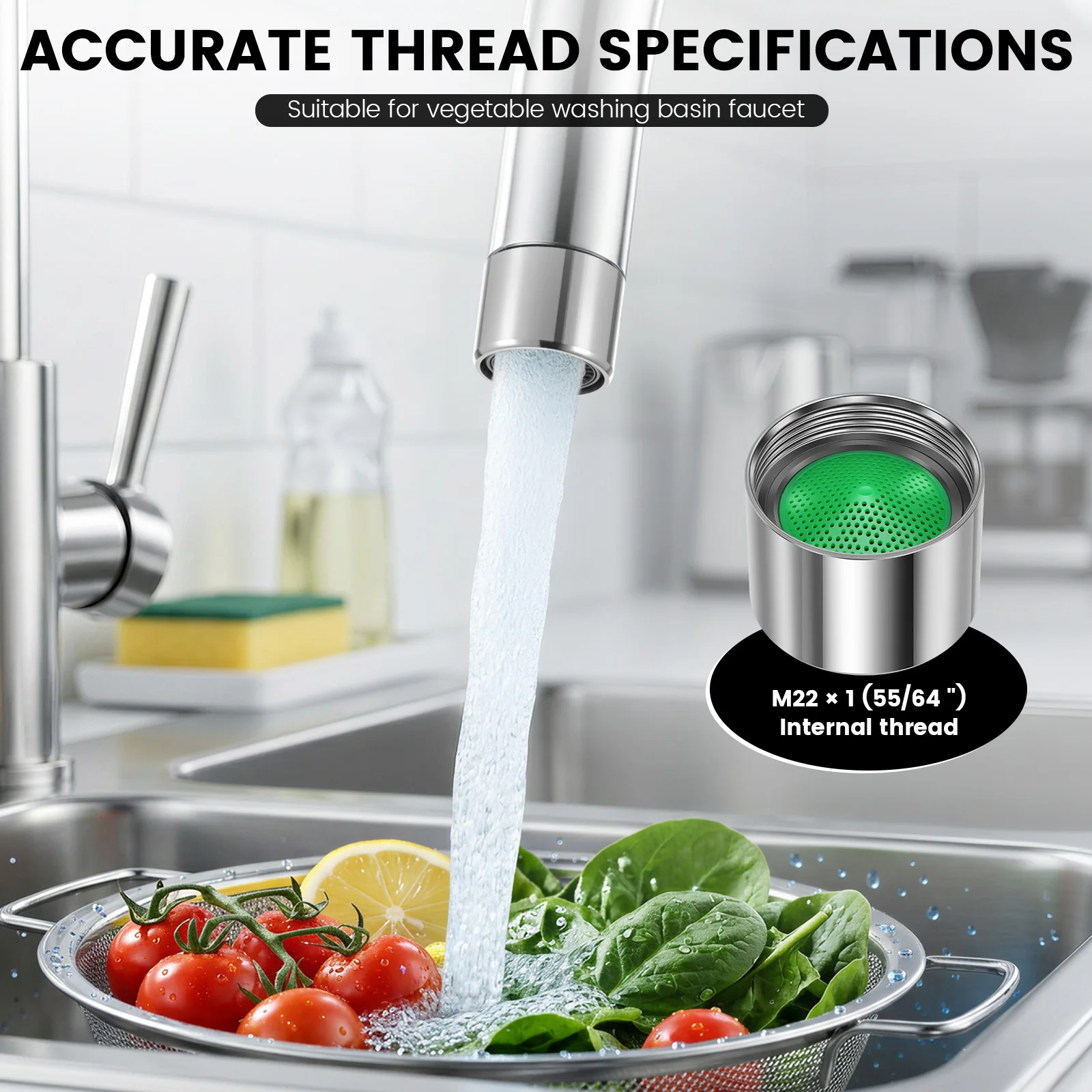 2Pcs 55/64'' Faucet Aerator Female Thread Chrome Plated Faucet Filter Kitchen Sink Faucet Aerator Replacement with Rubber Gasket
