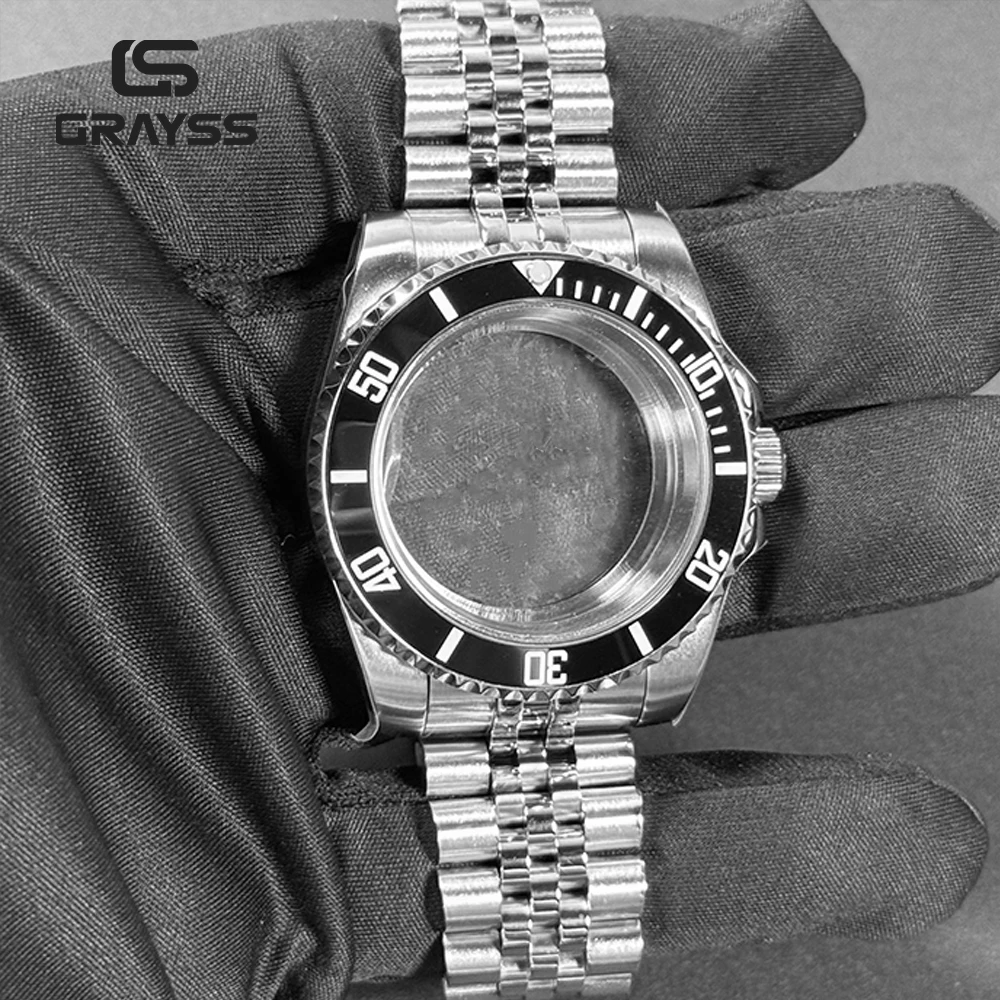 أسود الحافة 40 مللي متر غواص مقاوم للماء ل SUB NH34 NH35 NH36 حركة الياقوت ساعة زجاجية وزارة الدفاع الزجاج الخلفي 20atm الصلب سوار