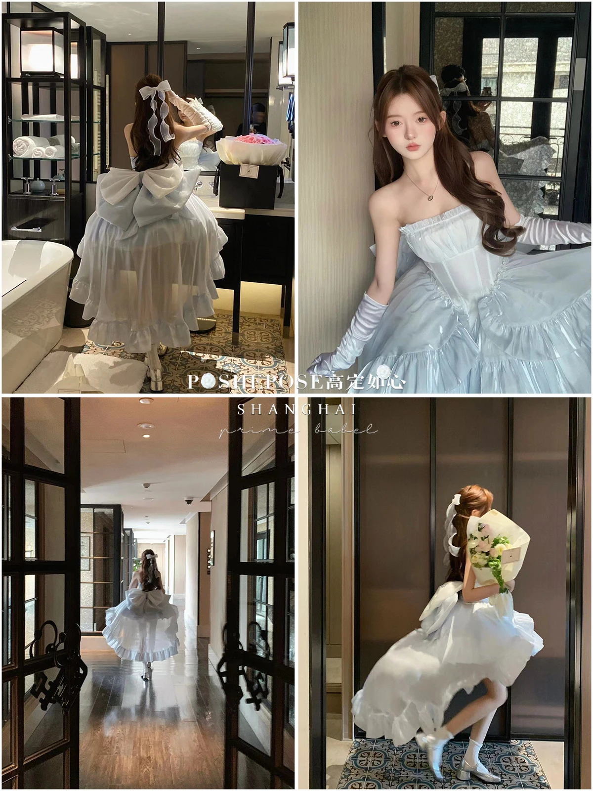 فستان قصير مثير مكشوف الكتفين للنساء فستان أميرة لوليتا لامع عصري مع فيونكة كبيرة الحجم + ذيل + رقبة رسن #1