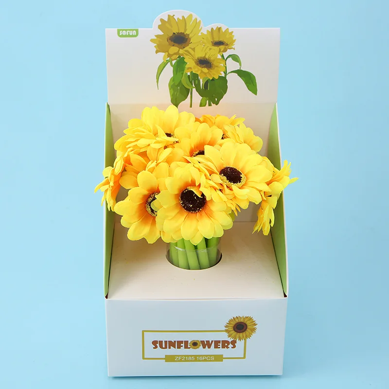 16PCS  Creative sunflower neutral pen plastic cloth soft plastic imitation sunflower sunflower ink pen