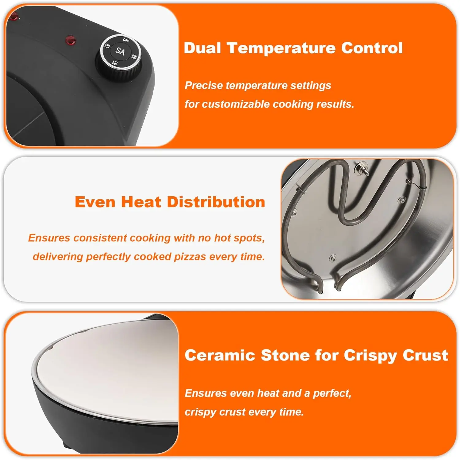 Indoor Pizza Oven-12’’Electric Pizza Maker with Dual Temperature Control,Heat-Insulated Countertop Pizza Oven