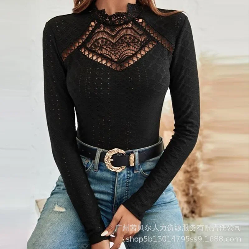 

Fashion Women Shirts 2023 Plain Lace Elegant Regular Womens T-shirt