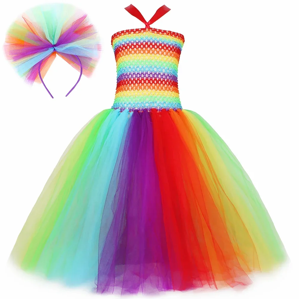 Rainbow Butterfly Fairy Costume for Girls Birthday Party Tutu Dress Long Kids Halloween Carnival Fairy Princess Dress with Wings