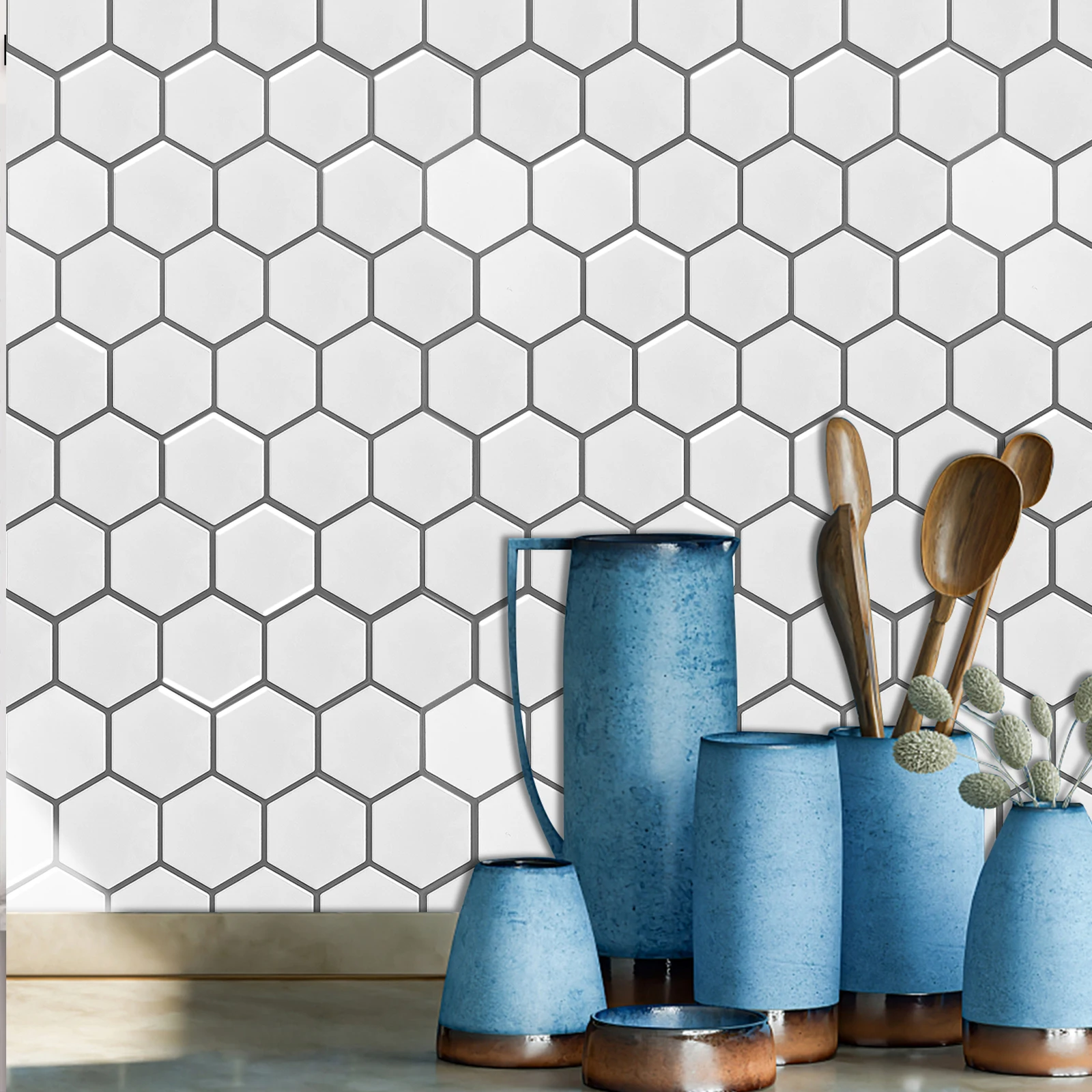 

3d Viny Wallpaper Hexagon Wall Tile Stickers Hexagon Strong Adhesive Wall Tiles Backsplash for Kitchen and Bathroom 10/20 Pieces