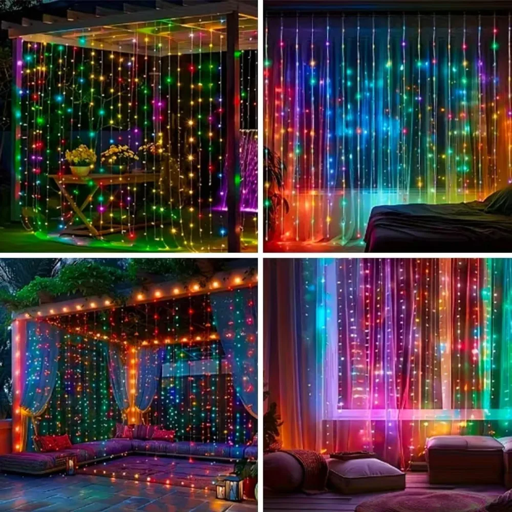 Solar Curtain Lights IP54 Warm White Holiday for Outdoor Gazebo Patio Garden Festive Window Balcony Stair Decor